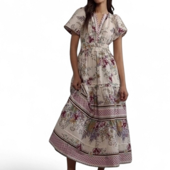 Anthropologie Somerset Floral Maxi Dress in Cream and Pink - Picture 2 of 5